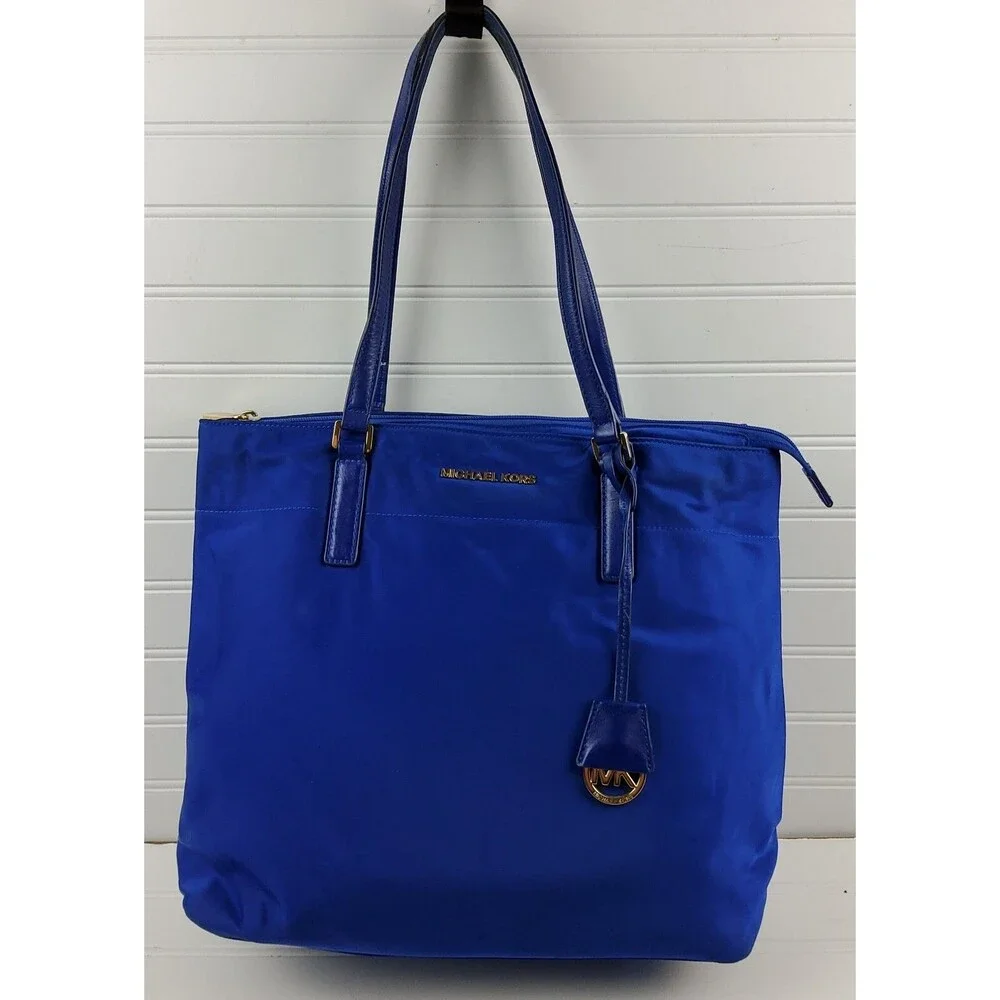 Michael Kors MK Nylon Tote Shoulder Handbag Purse Blue